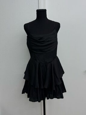Black Tiered Ruffle Slip Dress